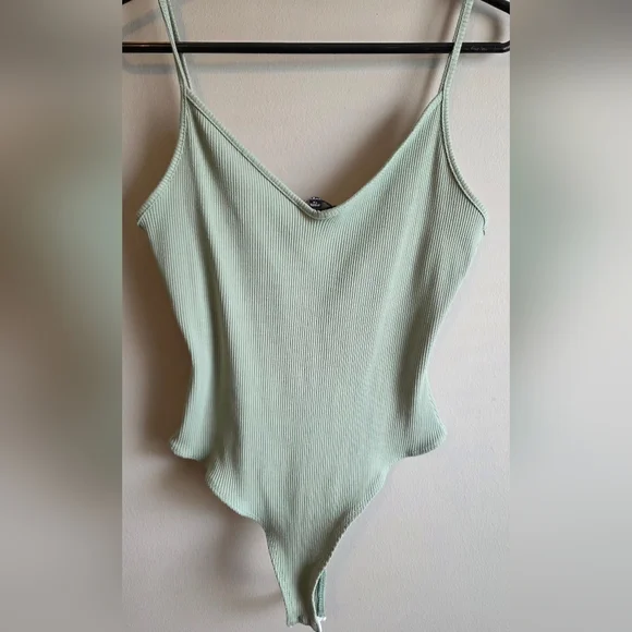 Lulus Sage Green Ribbed Bodysuit Cami | Size XL | Soft Stretch Fitted Tank - Picture 4 of 5